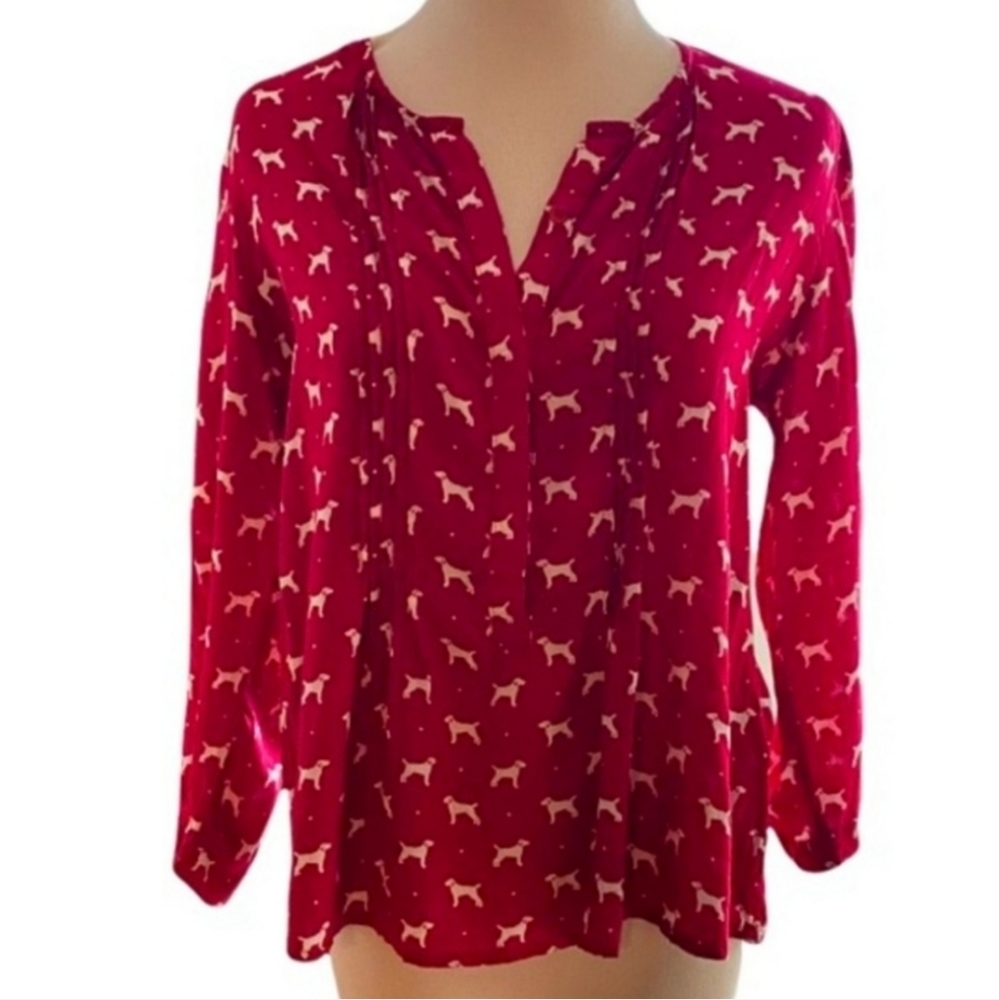 Anthropologie Porridge Dog Print Blouse Red White Extra Small